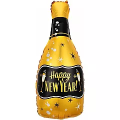 Шар Фигура Бутылка Шампанское С Новым Годом! (бокалы) Золото